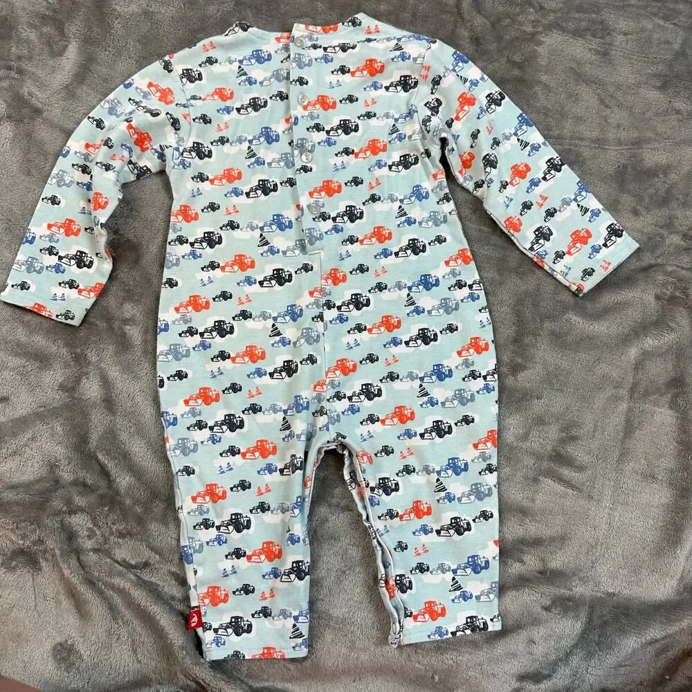 Zutano Button Back Romper Outfit Organic Construction Vehicles 12-18 Months